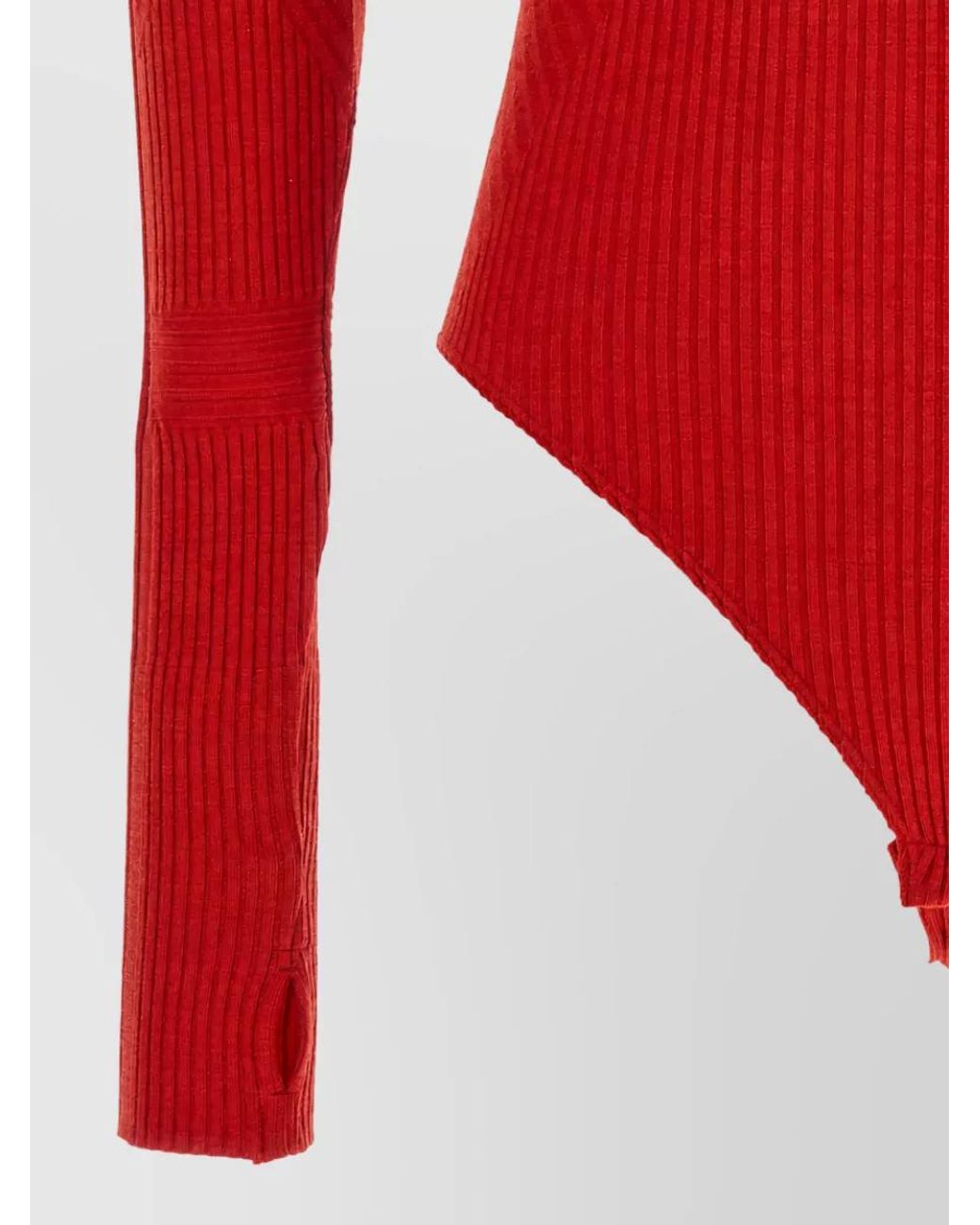 Perfect Moment Red Ribbed Wool Blend High Neck Long Sleeve Bodysuit