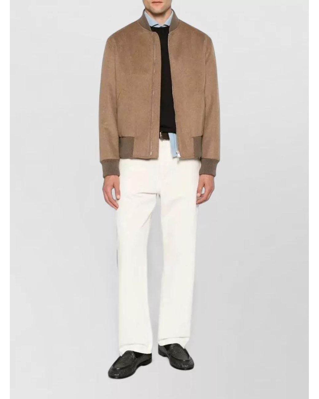 Lardini Natural Virgin Wool Ribbed-Trim Bomber Jacket for men