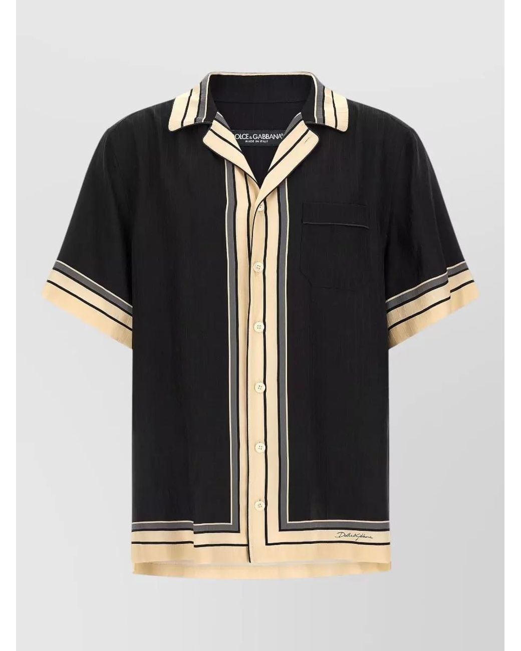 Dolce & Gabbana Black Silk Short-Sleeve Printed Shirt for men