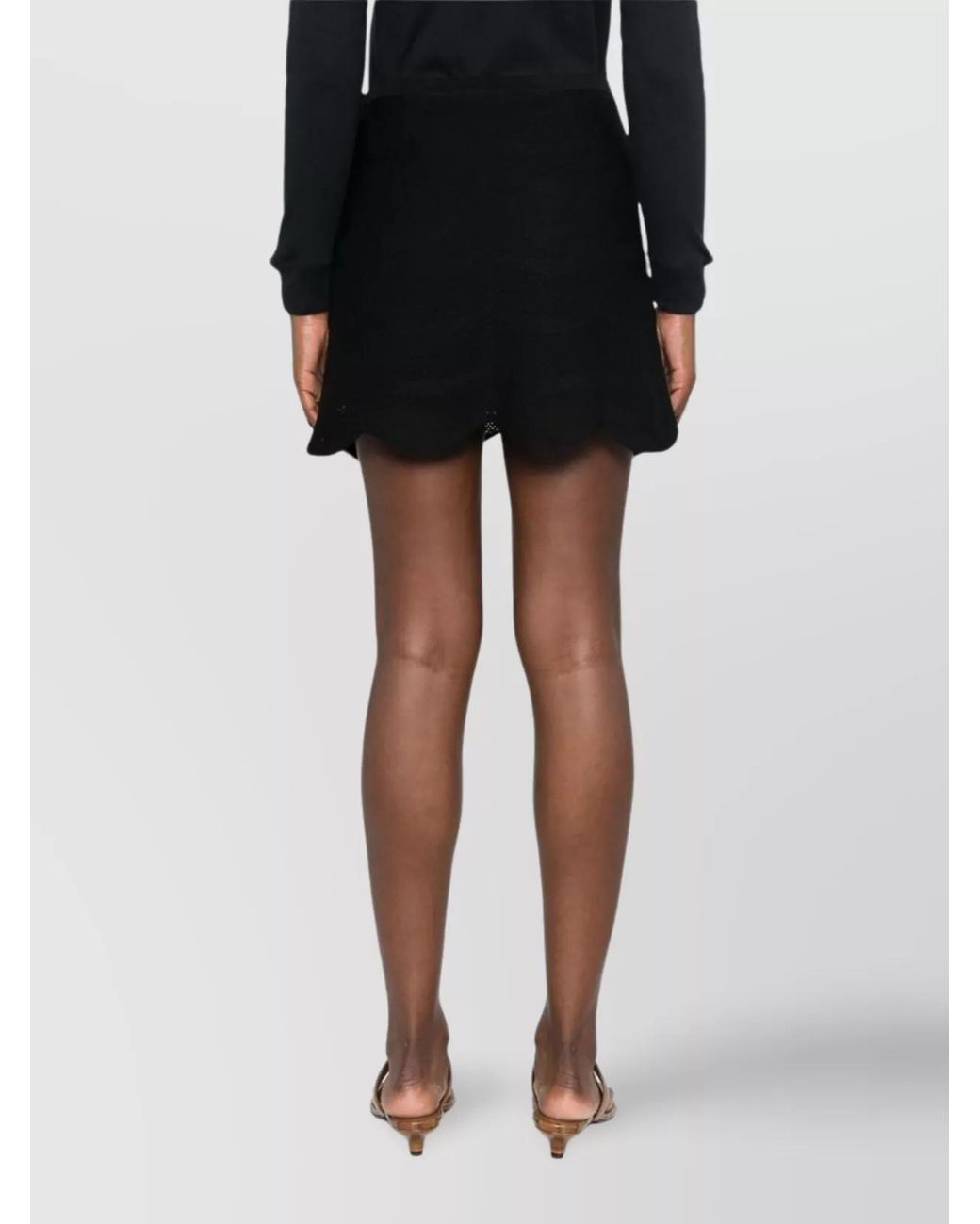 Tom Ford Black Silk Cotton Scallop Hem Mini Skirt