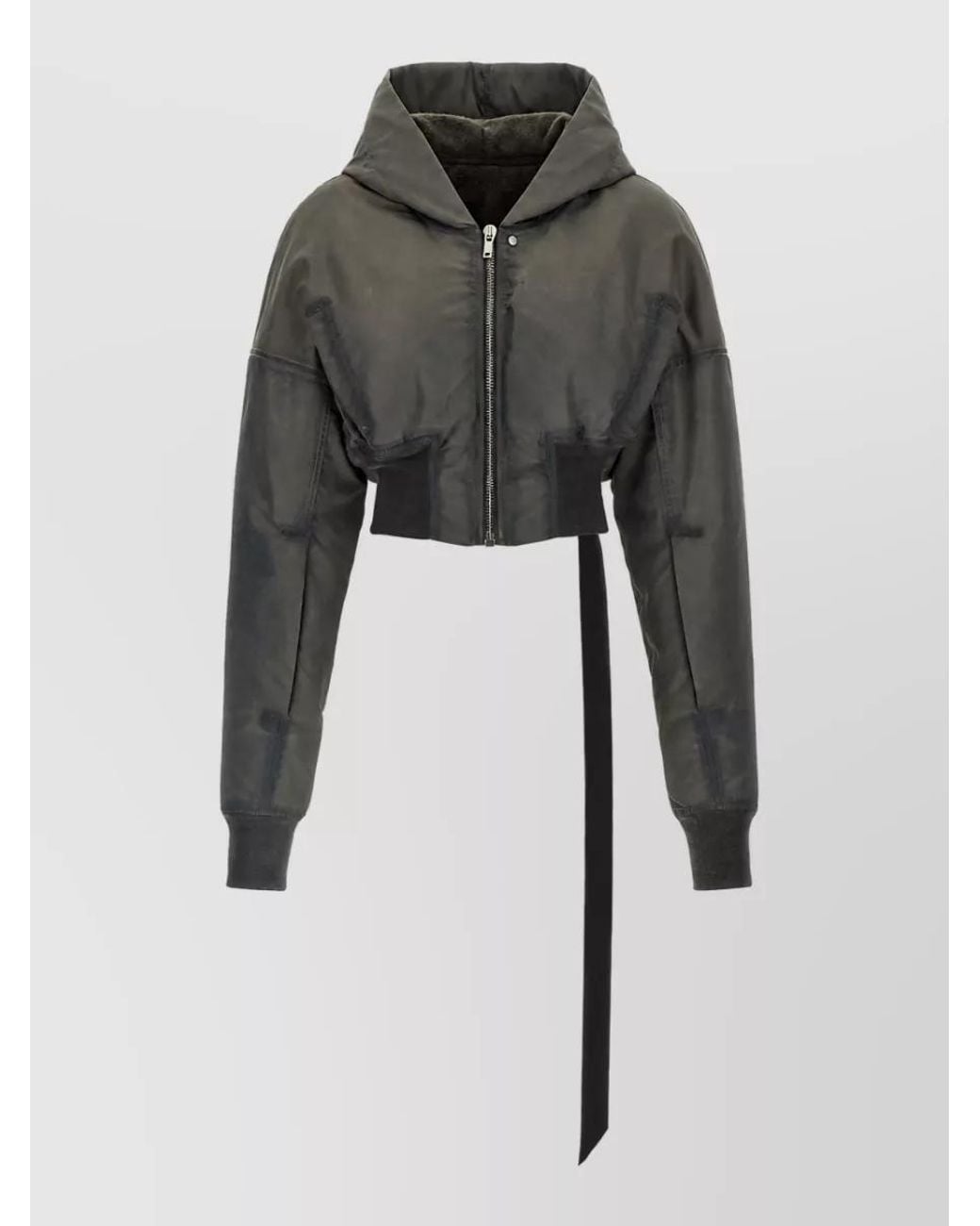 Rick Owens Gray Cropped Hooded Bomber Jacket