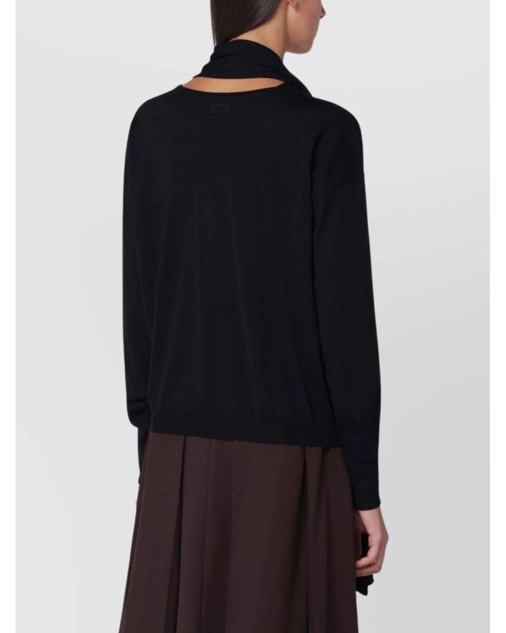 Roberto Collina Black Merino Wool Scarf Detail Sweater