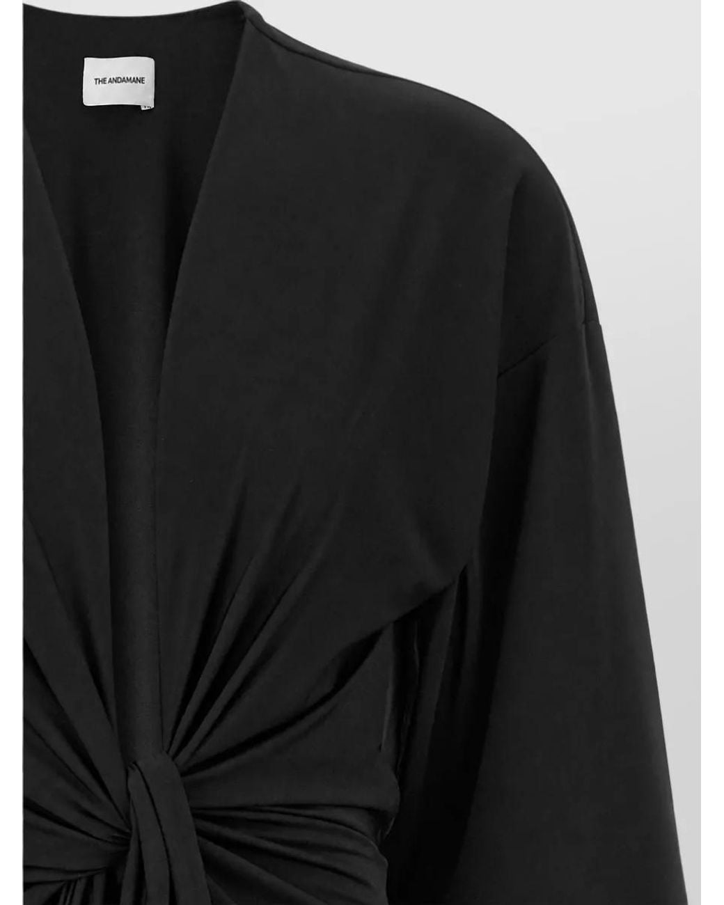 ANDAMANE Black Draped V-Neck Mini Dress