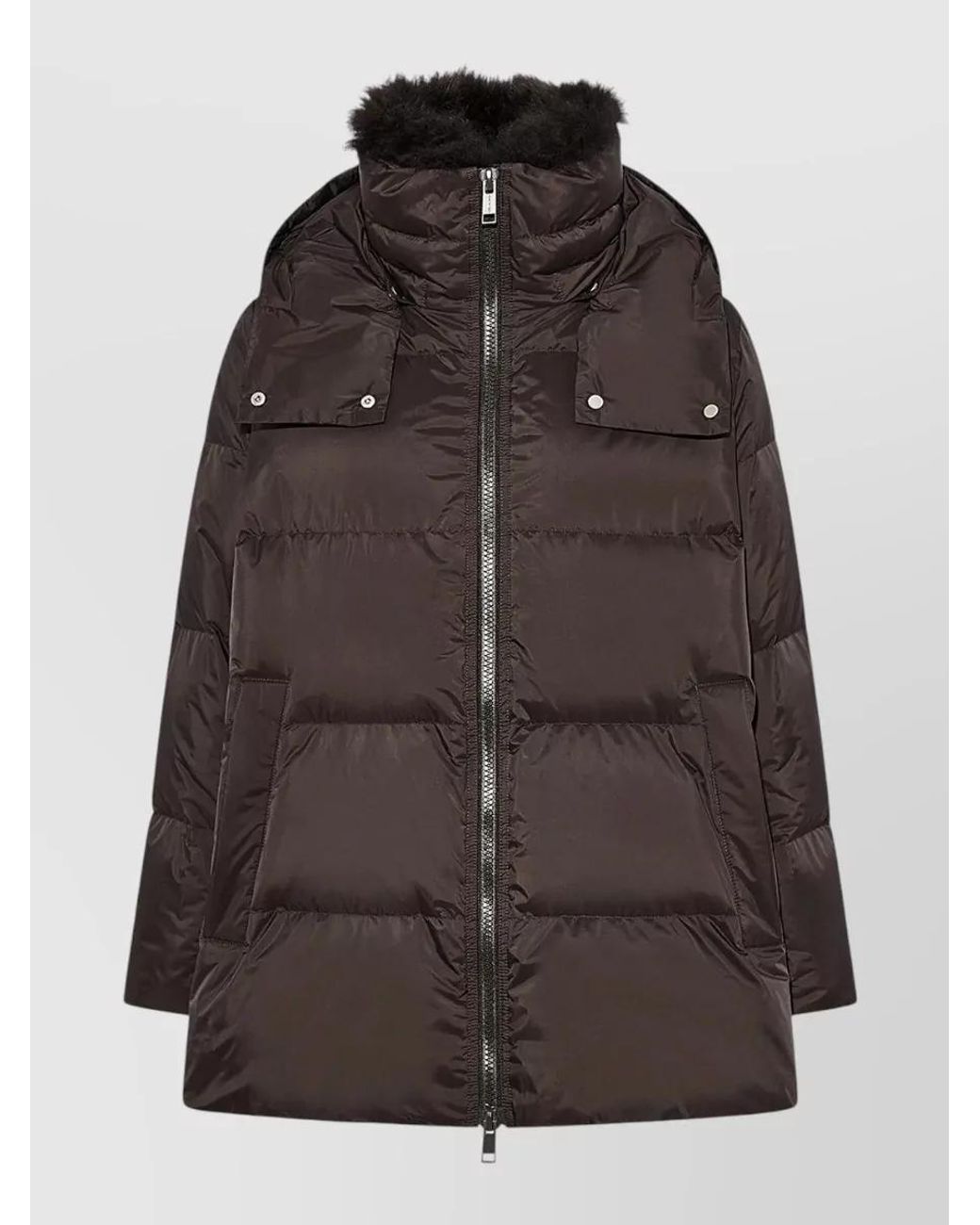 Yves Salomon Brown Down A-Line Hooded Coat With Shearling Collar