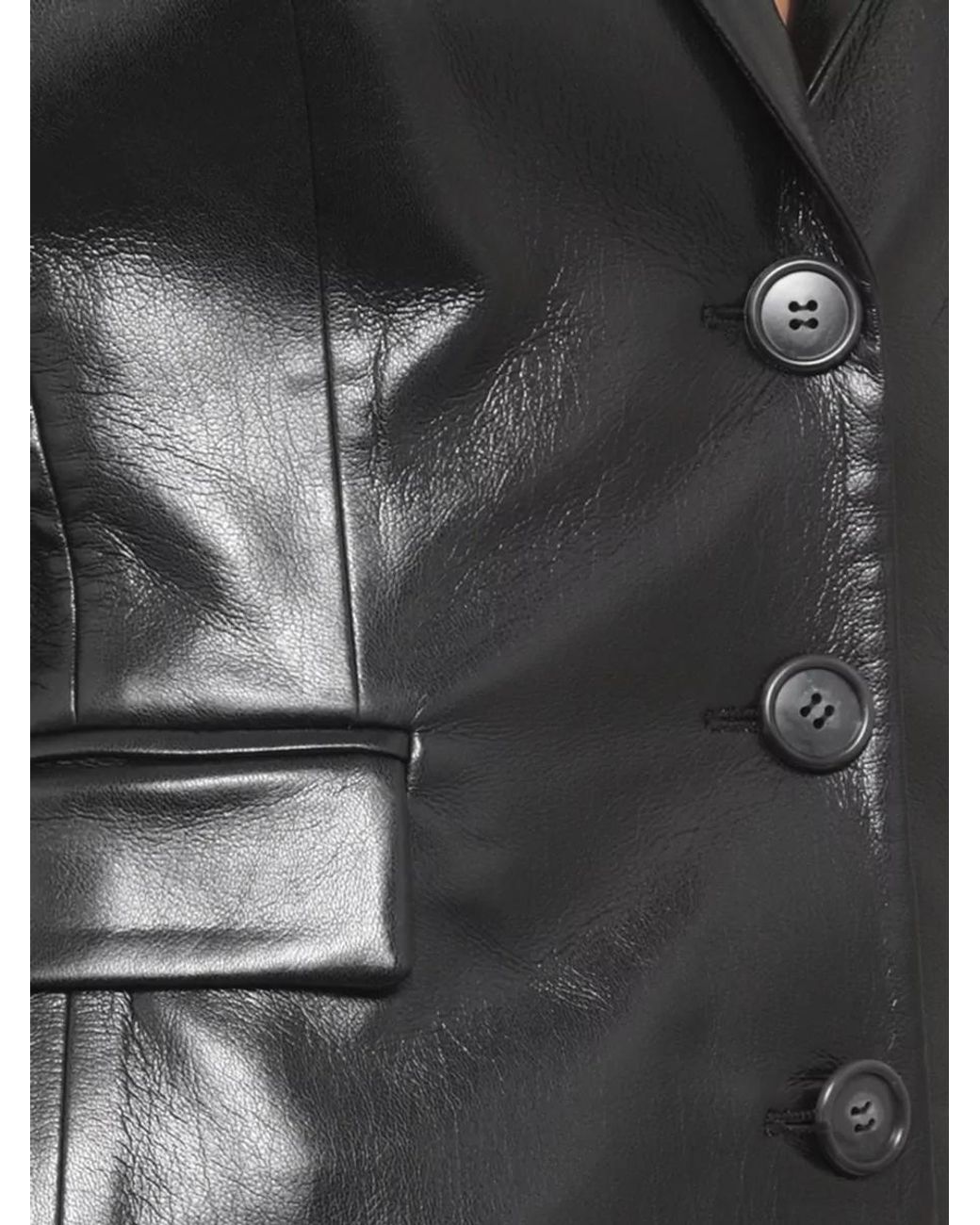 ANDAMANE Black Leather Single-Breasted Coat