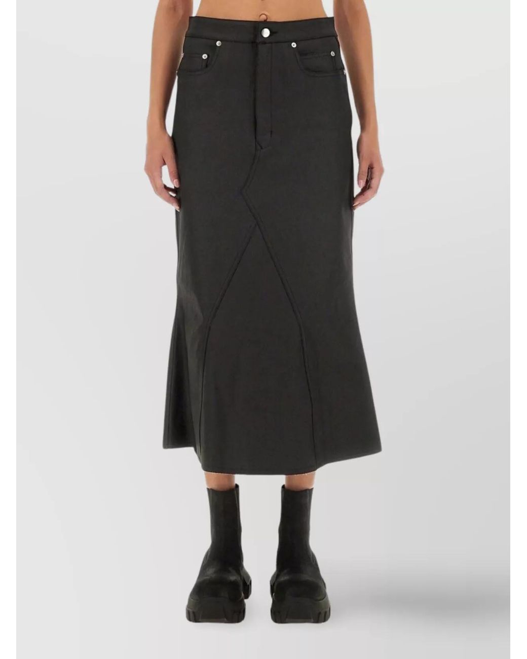 Rick Owens Black Denim Straight Skirt