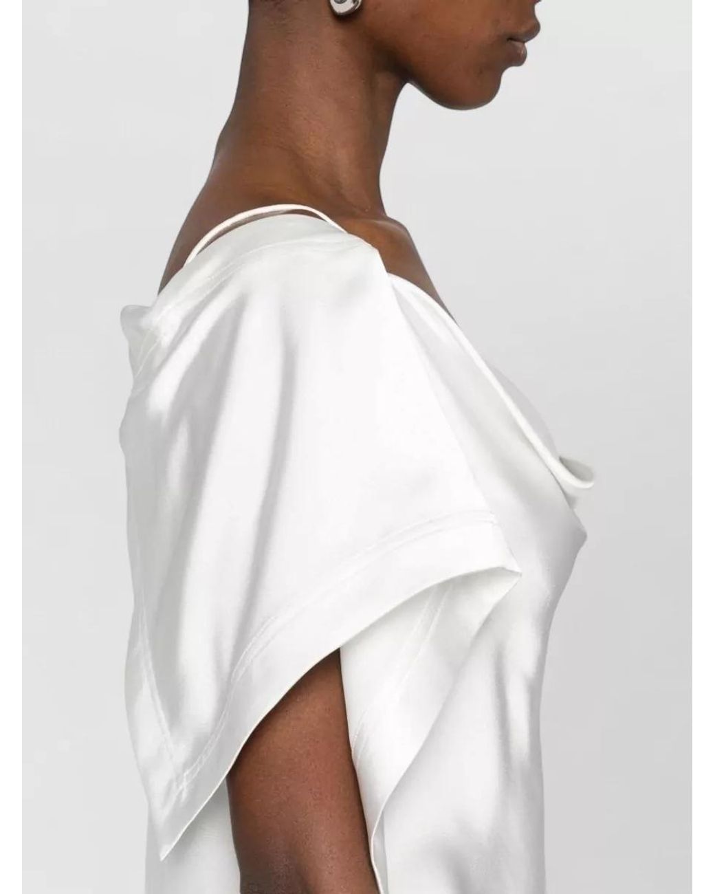 IRO White Draped Asymmetric Cowl Neck Spaghetti Strap Midi Dress
