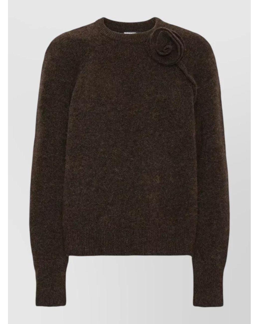 ROTATE BIRGER CHRISTENSEN Brown Alpaca-Blend Ribbed Floral Crewneck Sweater