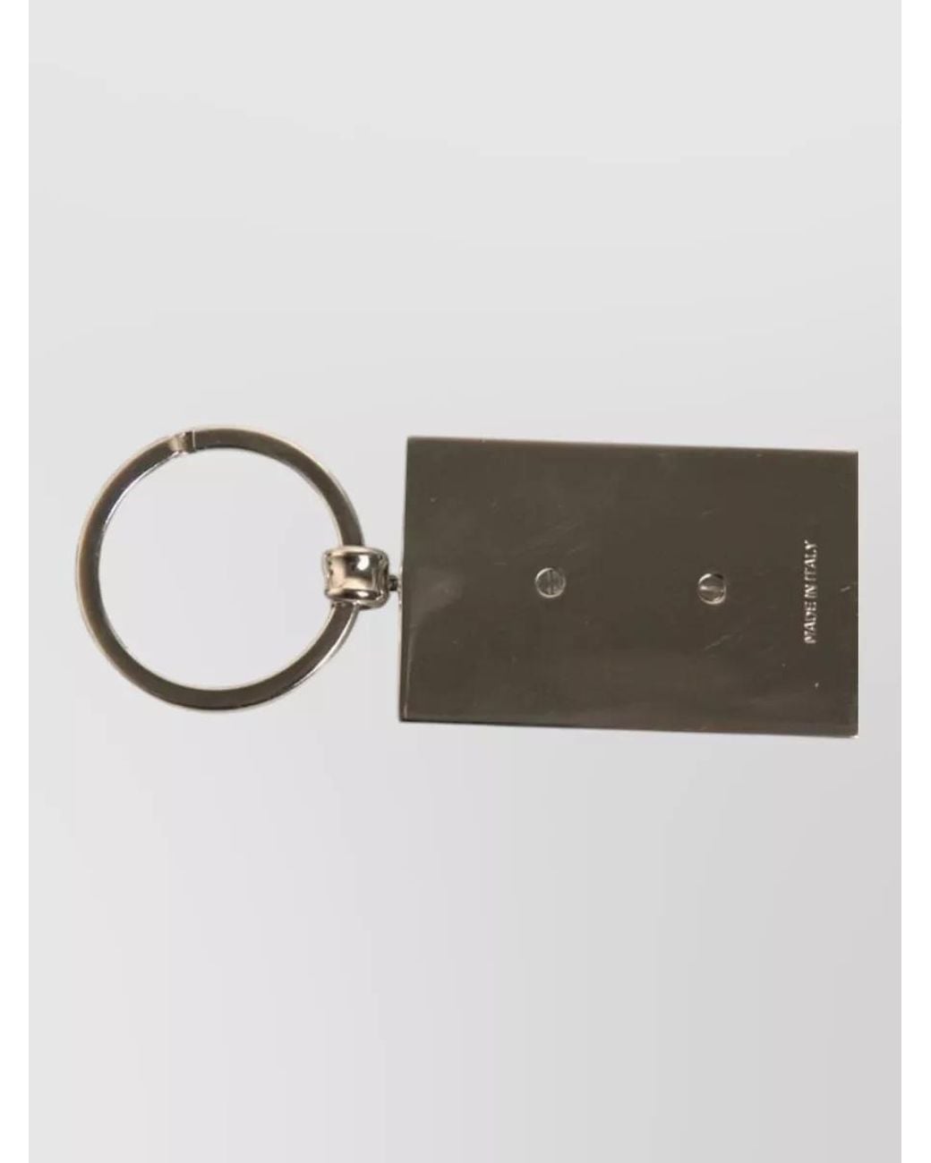 Dolce & Gabbana Gray Leather Logo Metal Ring Keychain for men