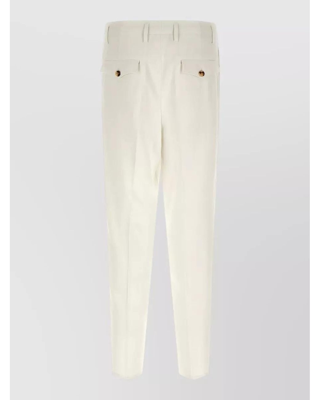 Brunello Cucinelli White Cotton High-Rise Tapered Pleated Tailored Trousers for men