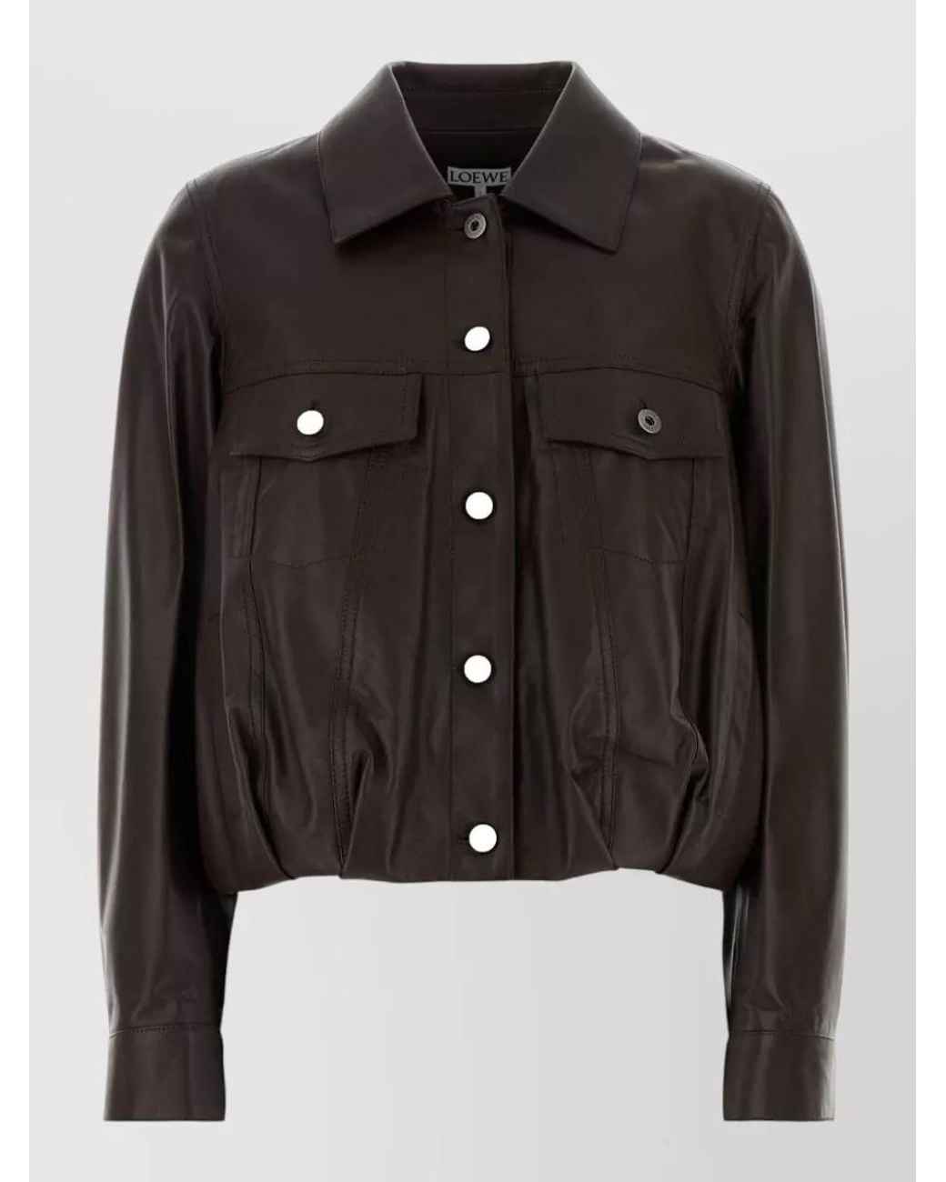 Loewe Black Leather Jacket Long Sleeves Collared Neck Pockets