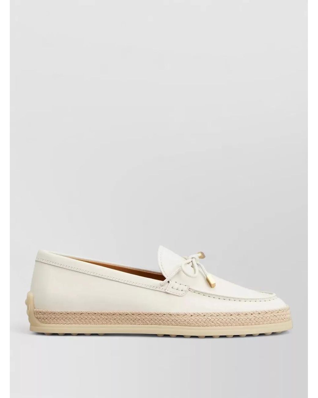 Tod's Natural Raffia Trim Leather Loafers