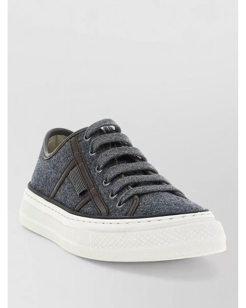 Brunello Cucinelli Gray Suede Leather Low-Top Lace-Up Sneakers