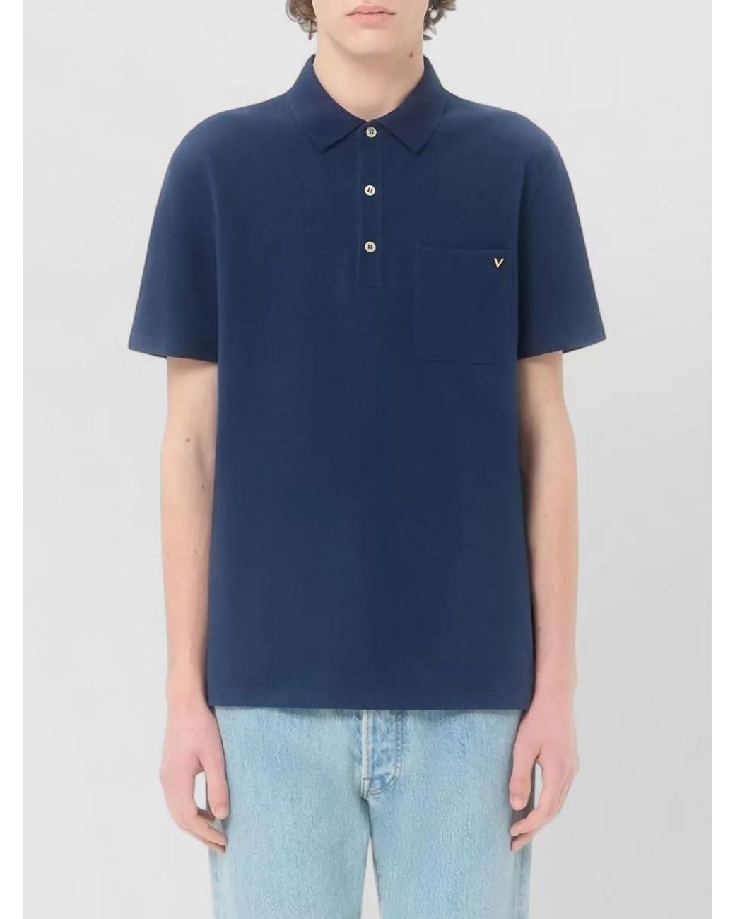 Valentino Garavani Blue Cotton Piqué Short-Sleeve Polo Shirt for men