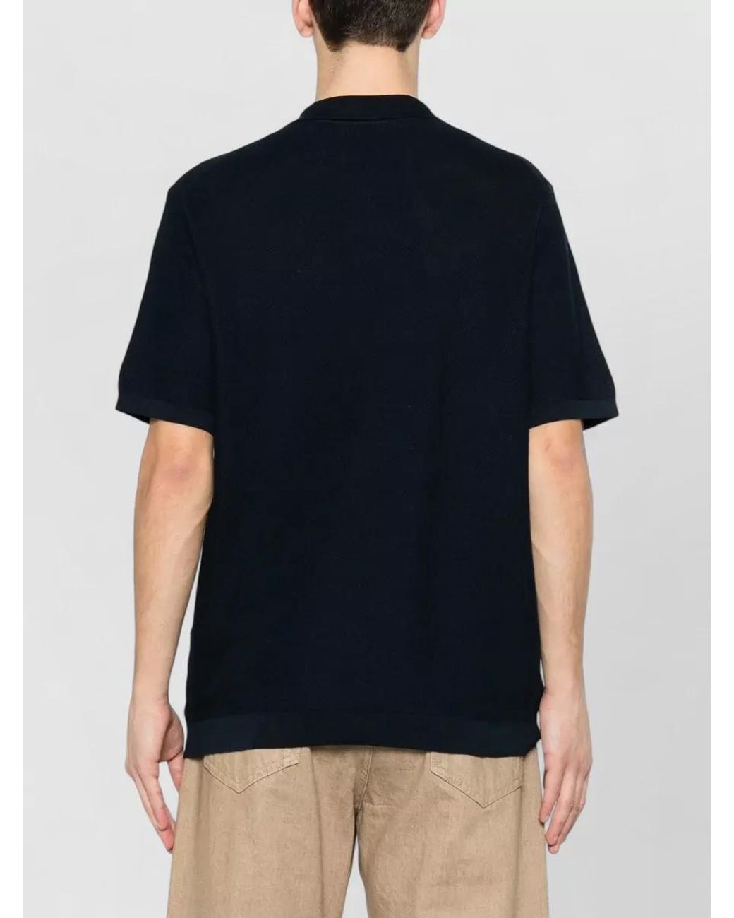 Woolrich Blue Cotton Ribbed V-Neck Polo Shirt for men