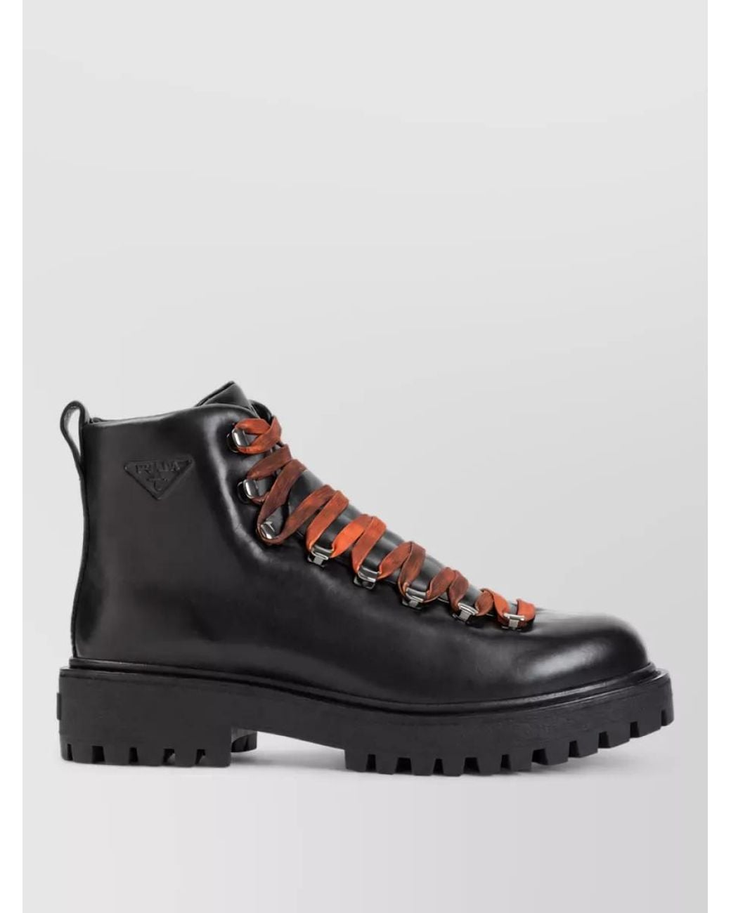 Prada Black Leather Lace-Up Ankle Boots for men