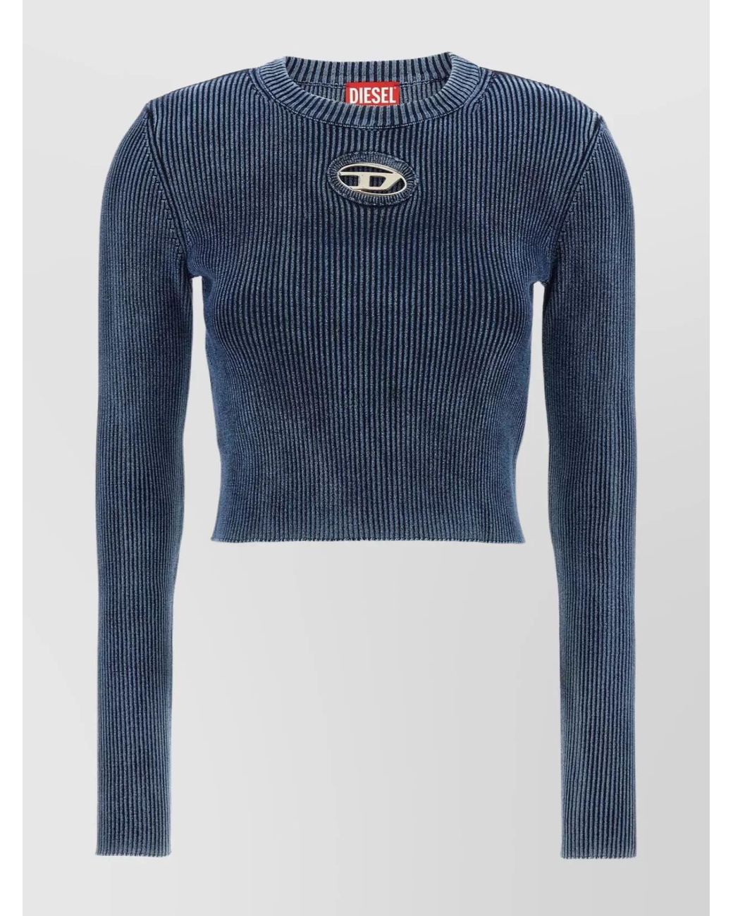 DIESEL Blue Organic Cotton Ribbed Cutout Long-Sleeve Top