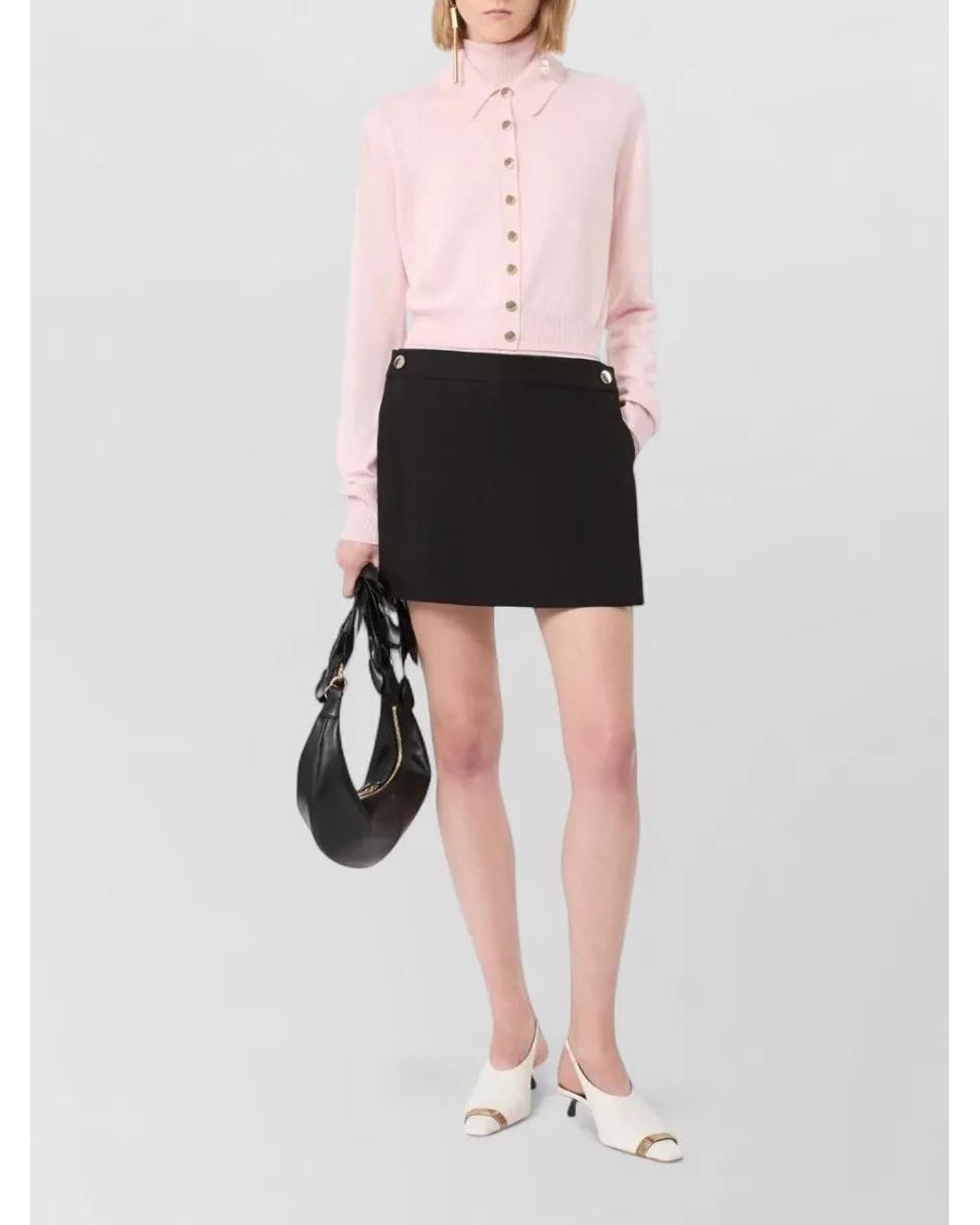 Sportmax Pink Virgin Wool Ribbed Hem Regular-Fit Cardigan