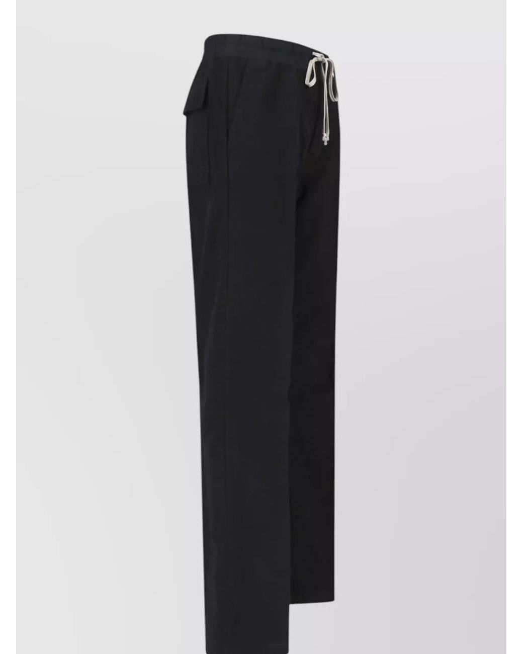 Rick Owens Black Cotton Wide-Leg Straight-Leg Drawstring Pants for men