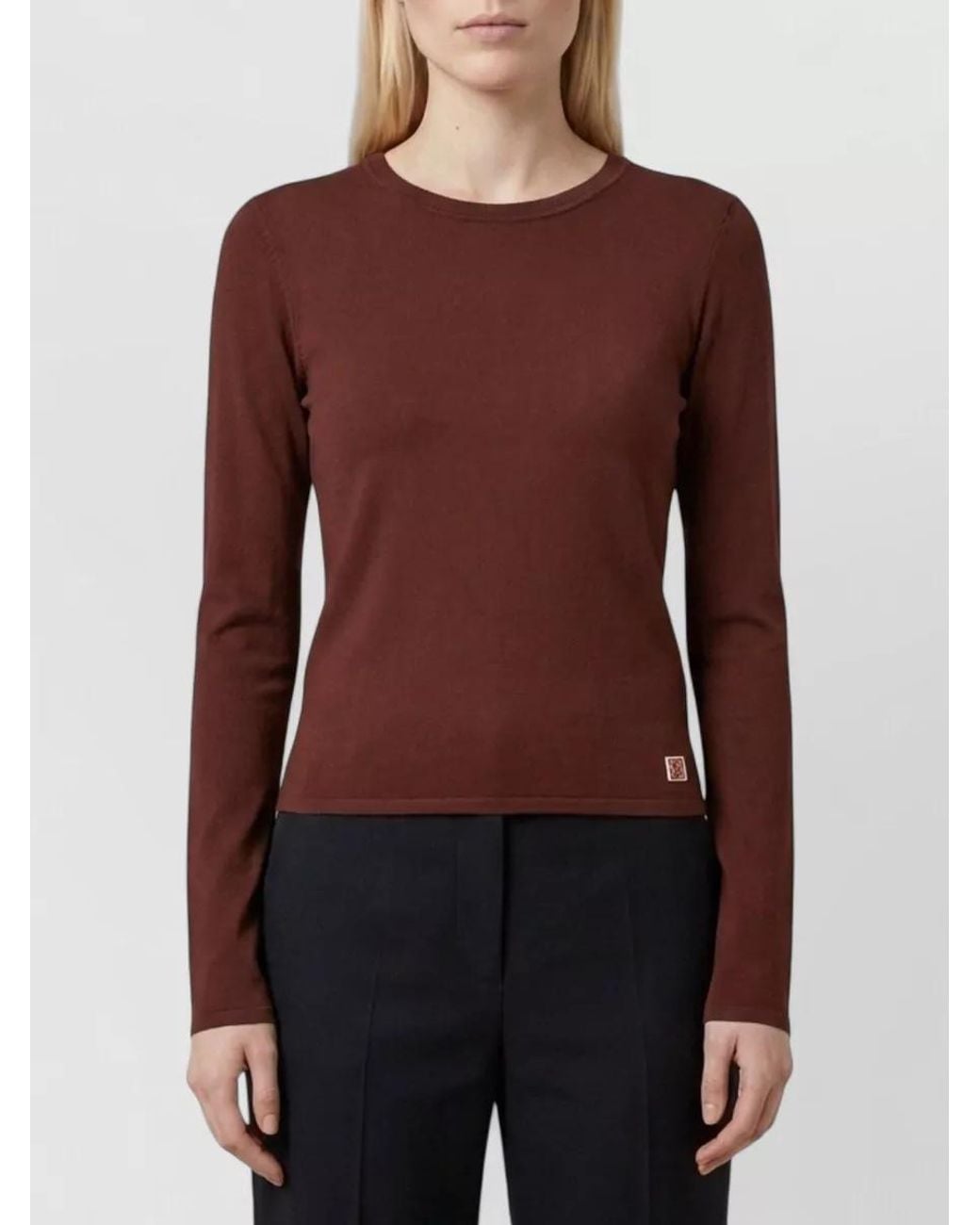 Saint Laurent Red Ribbed Sheer Fitted Long-Sleeve Top