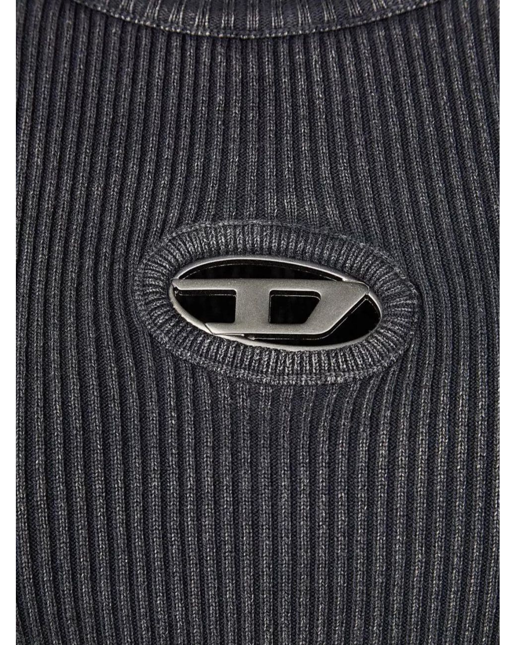 DIESEL Blue Ribbed Cropped Cotton Short-Sleeve Top