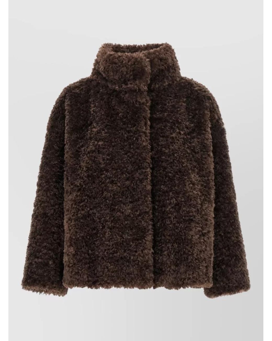 Herno Brown Faux Fur Curly Cropped Jacket