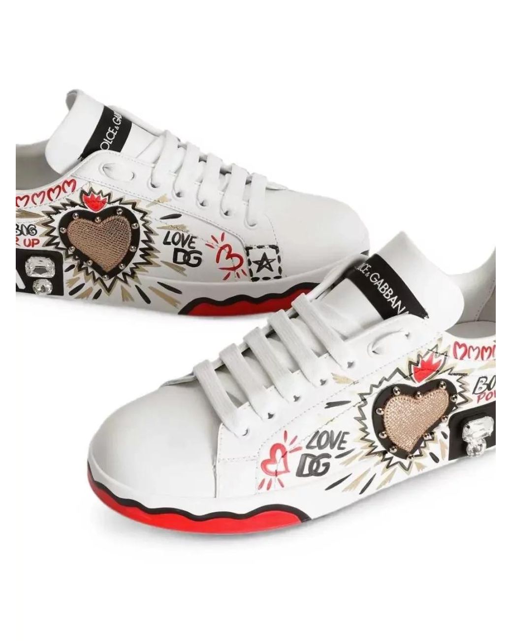 Dolce & Gabbana White Crystal Embellished Calf Leather Low Top Sneakers