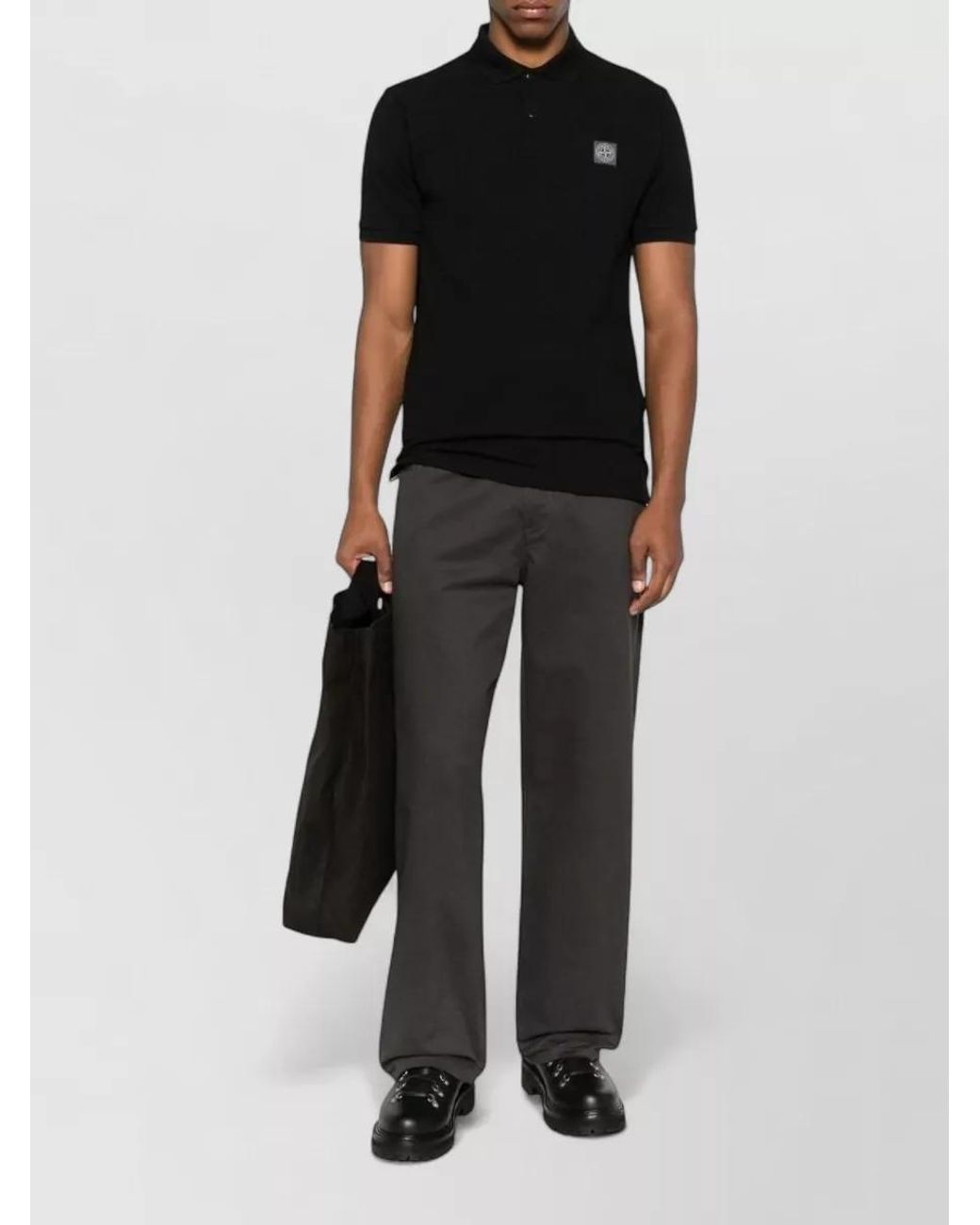Stone Island Black Cotton Short-Sleeve Polo Shirt for men