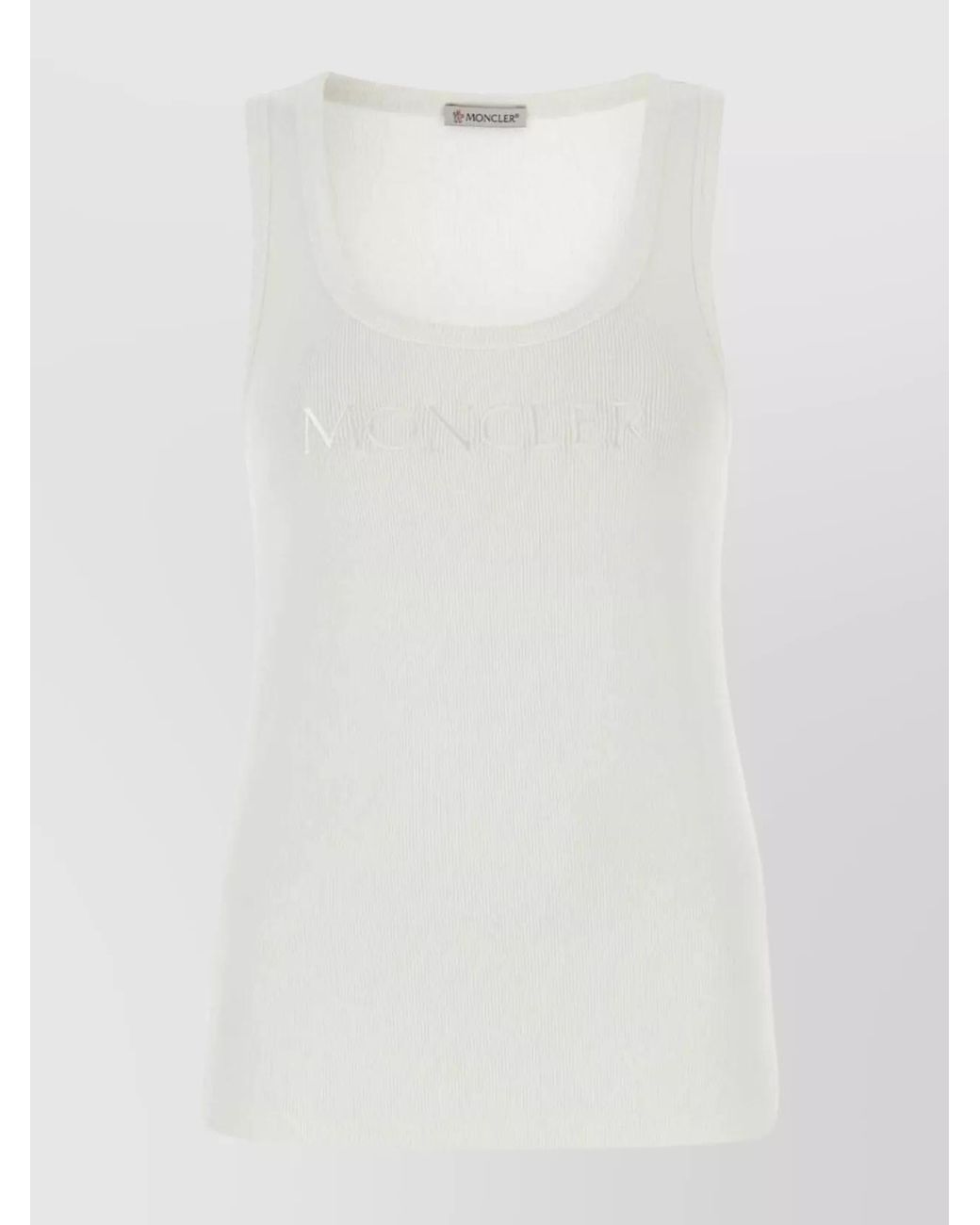 Moncler White Fine-Ribbed Slim-Fit Scoop-Neck Sleeveless Top