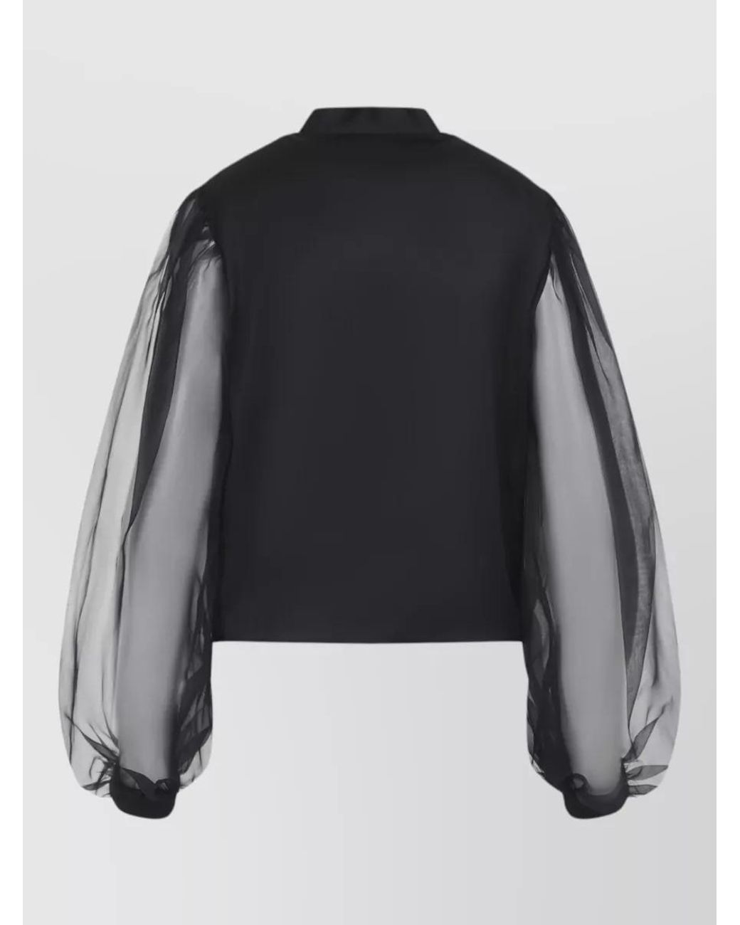 Giorgio Armani Black Silk Crystal-Embellished Stand-Collar Organza-Sleeve Shirt