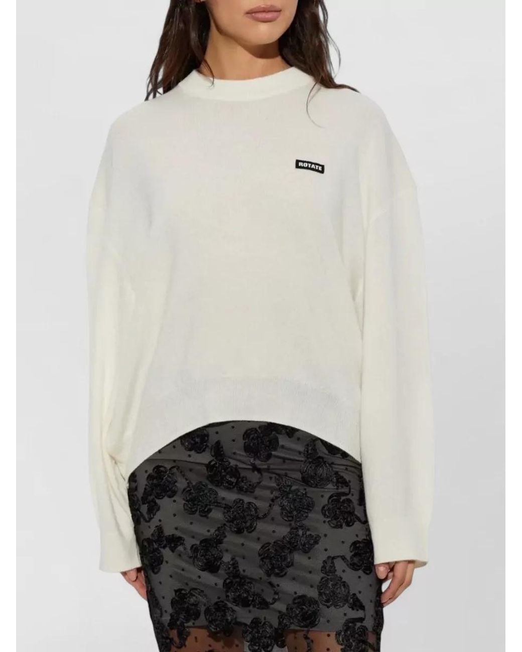 ROTATE BIRGER CHRISTENSEN White Wool Cashmere Ribbed Crewneck Sweater