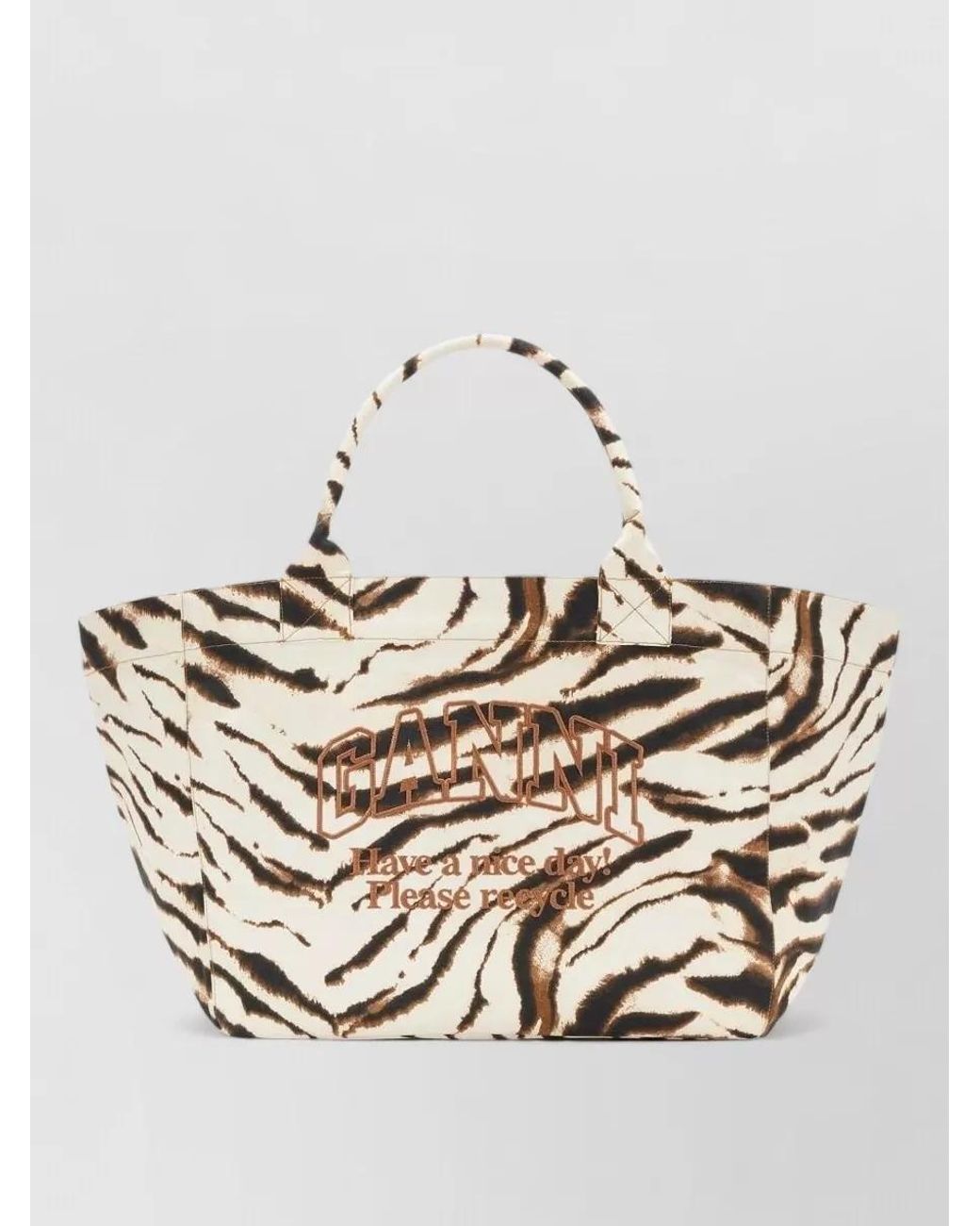 Ganni Metallic Cabas Xxl Canvas Zebra-Print Tote Bag