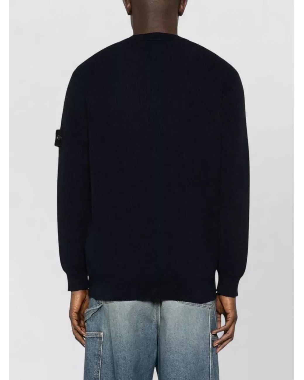 Stone Island Blue Ribbed Regular-Fit Cotton Crewneck Sweater for men
