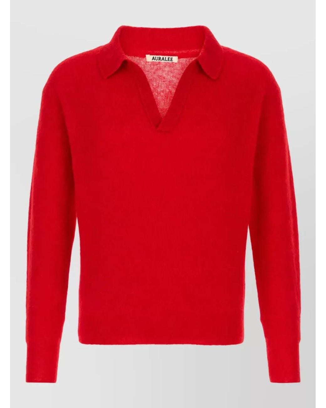 Auralee Red Alpaca Polo Sweater for men