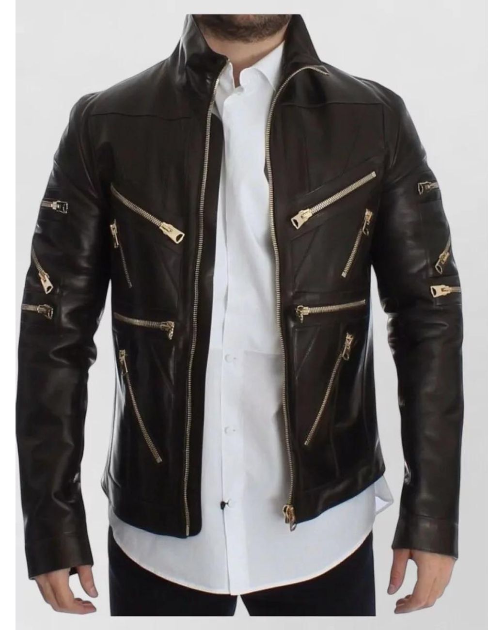 Dolce & Gabbana Black Lambskin Leather Zipped Jacket for men