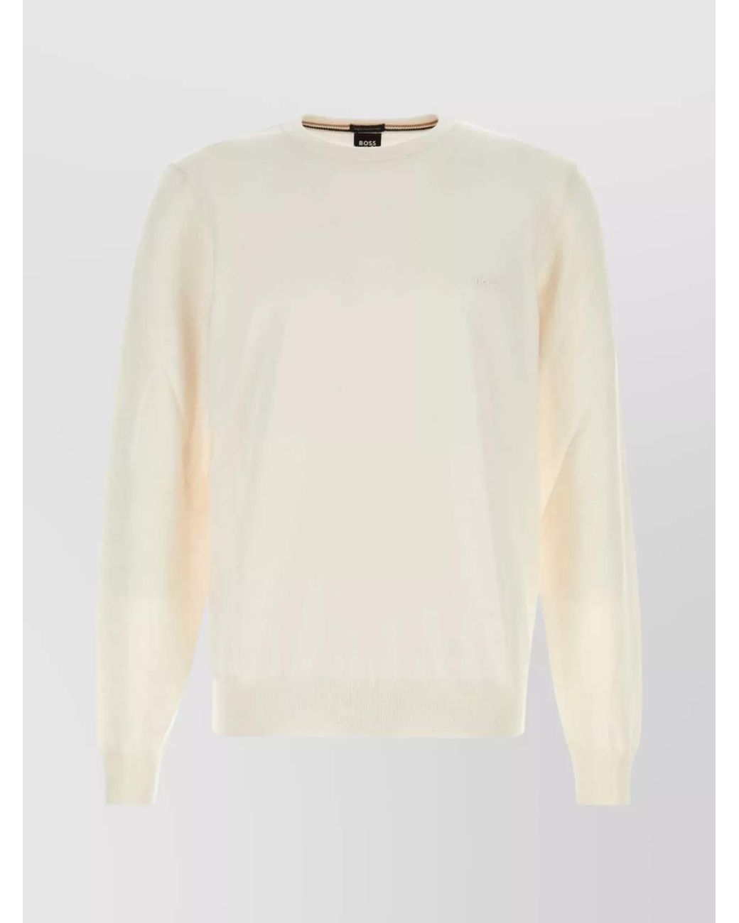 Boss White Virgin Wool Crew-Neck Sweater for men