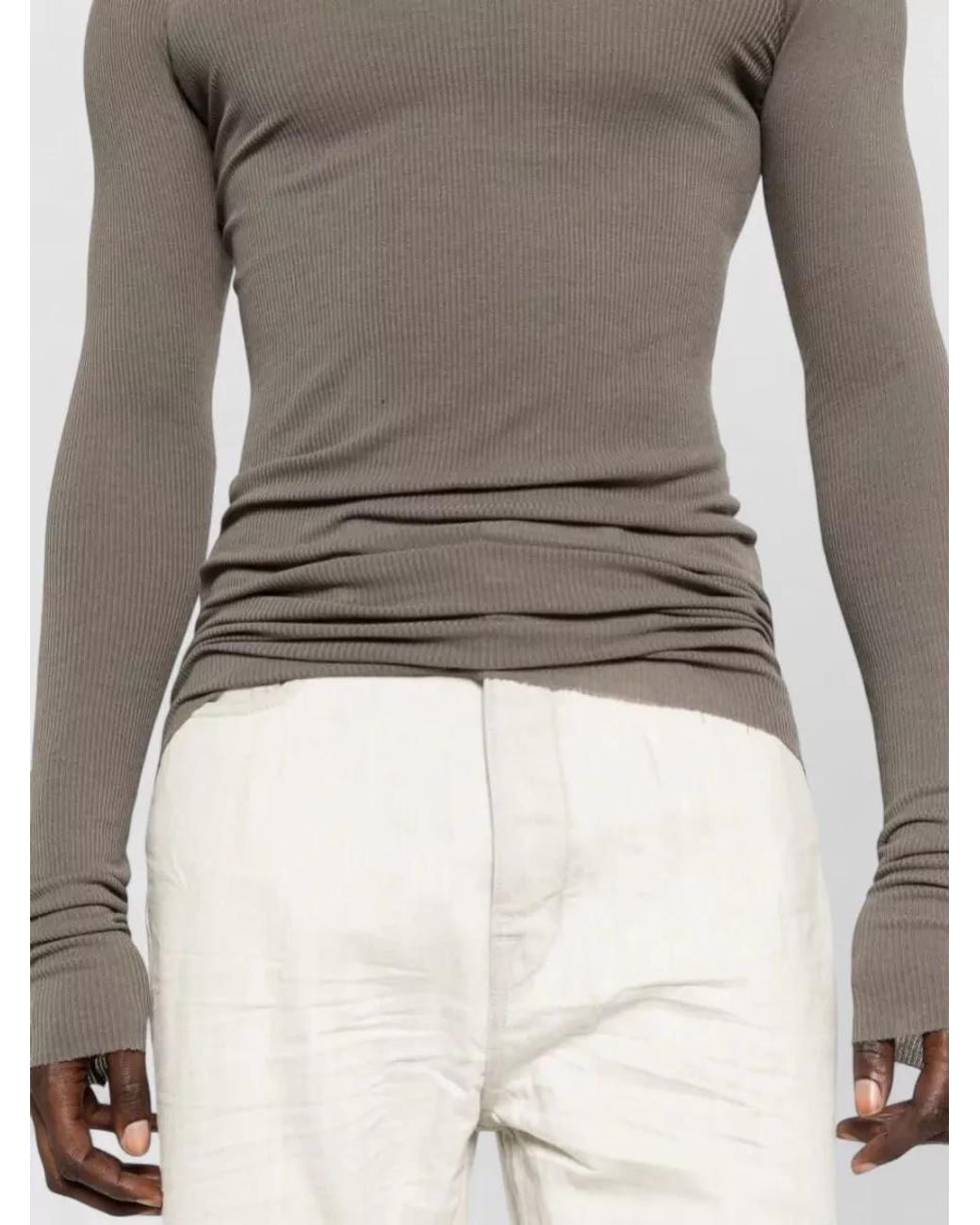 Rick Owens Gray Silk-Blend Ribbed Slim-Fit Long-Sleeve T-Shirt for men
