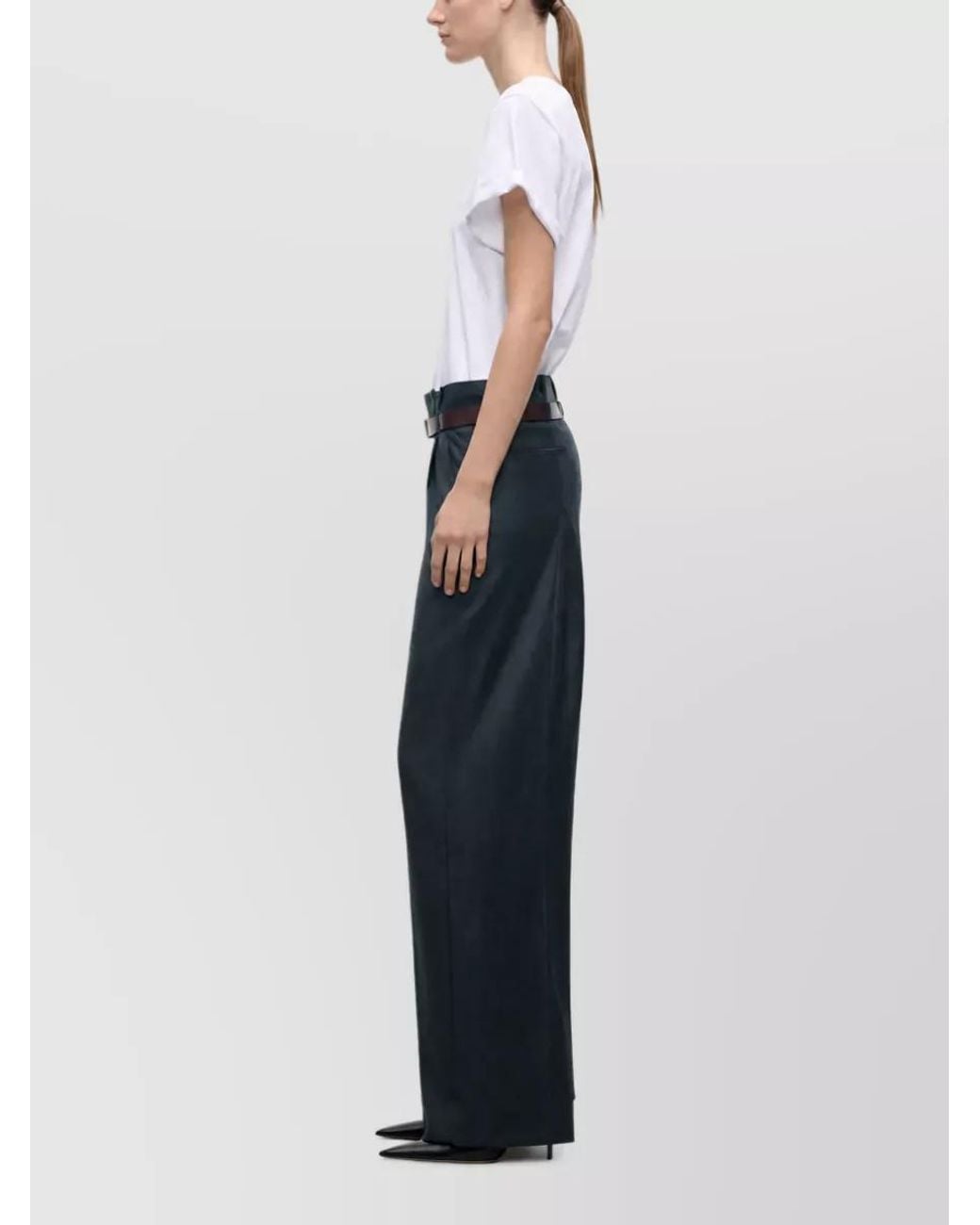 Victoria Beckham Blue Virgin Wool Pleated Wide-Leg Suit Trousers