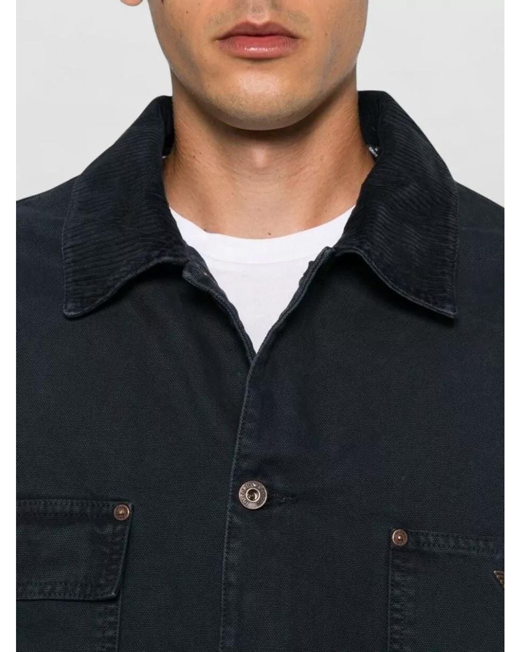 Emporio Armani Blue Cotton Single-Breasted Coat for men