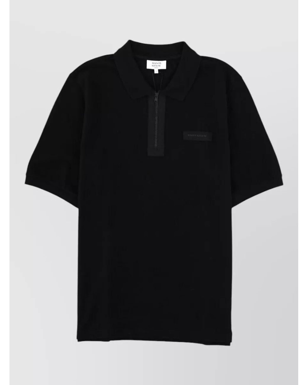 Maison Kitsuné Black Organic Cotton Zip Polo Shirt for men