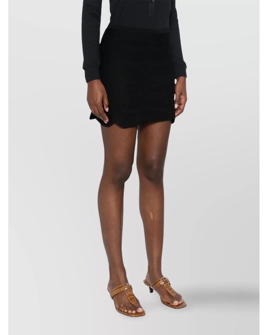 Tom Ford Black Silk Cotton Scallop Hem Mini Skirt