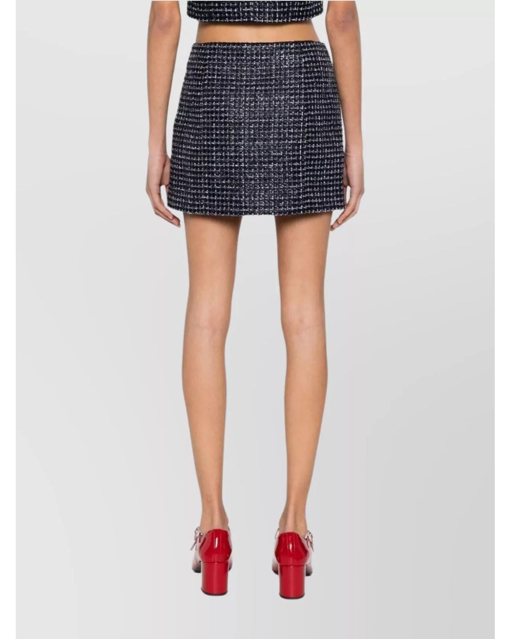 Alessandra Rich Blue Sequined Checked Tweed Mini Skirt