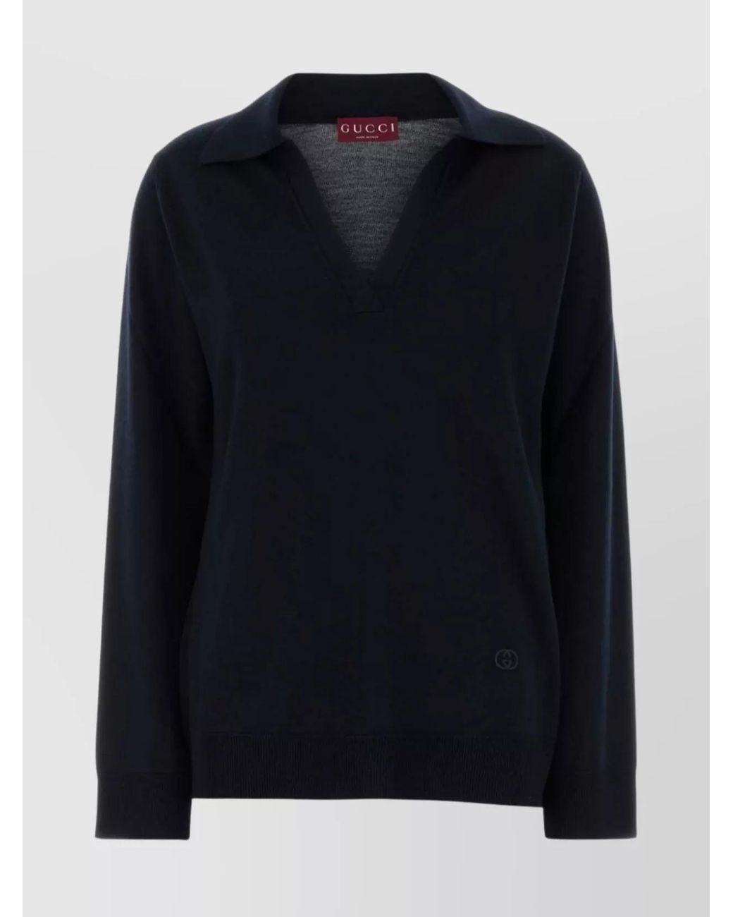 Gucci Blue Wool Oversized V-Neck Polo Sweater