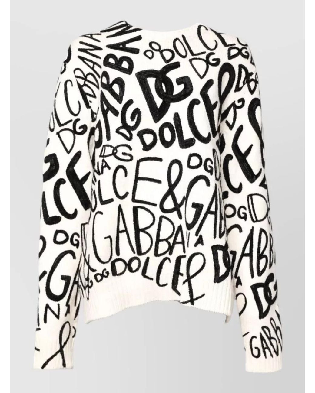 Dolce & Gabbana Black Cashmere Logo Print Pullover Sweatshirt