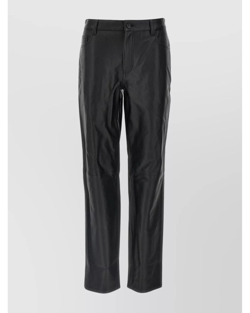 Totême Gray Leather Straight-Leg Trousers