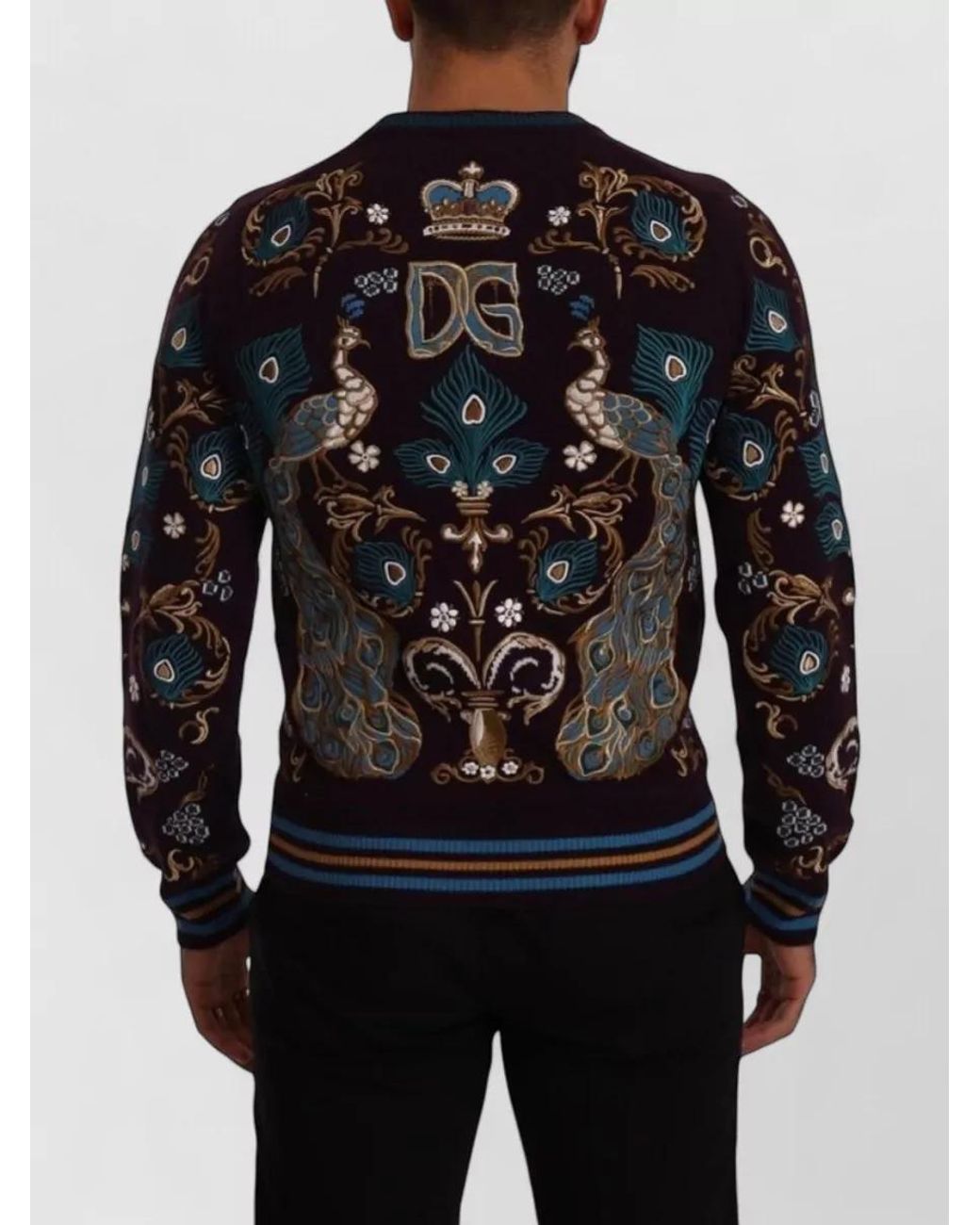 Dolce & Gabbana Black Bordeaux Cashmere Dg Crown Embroidered Sweater for men