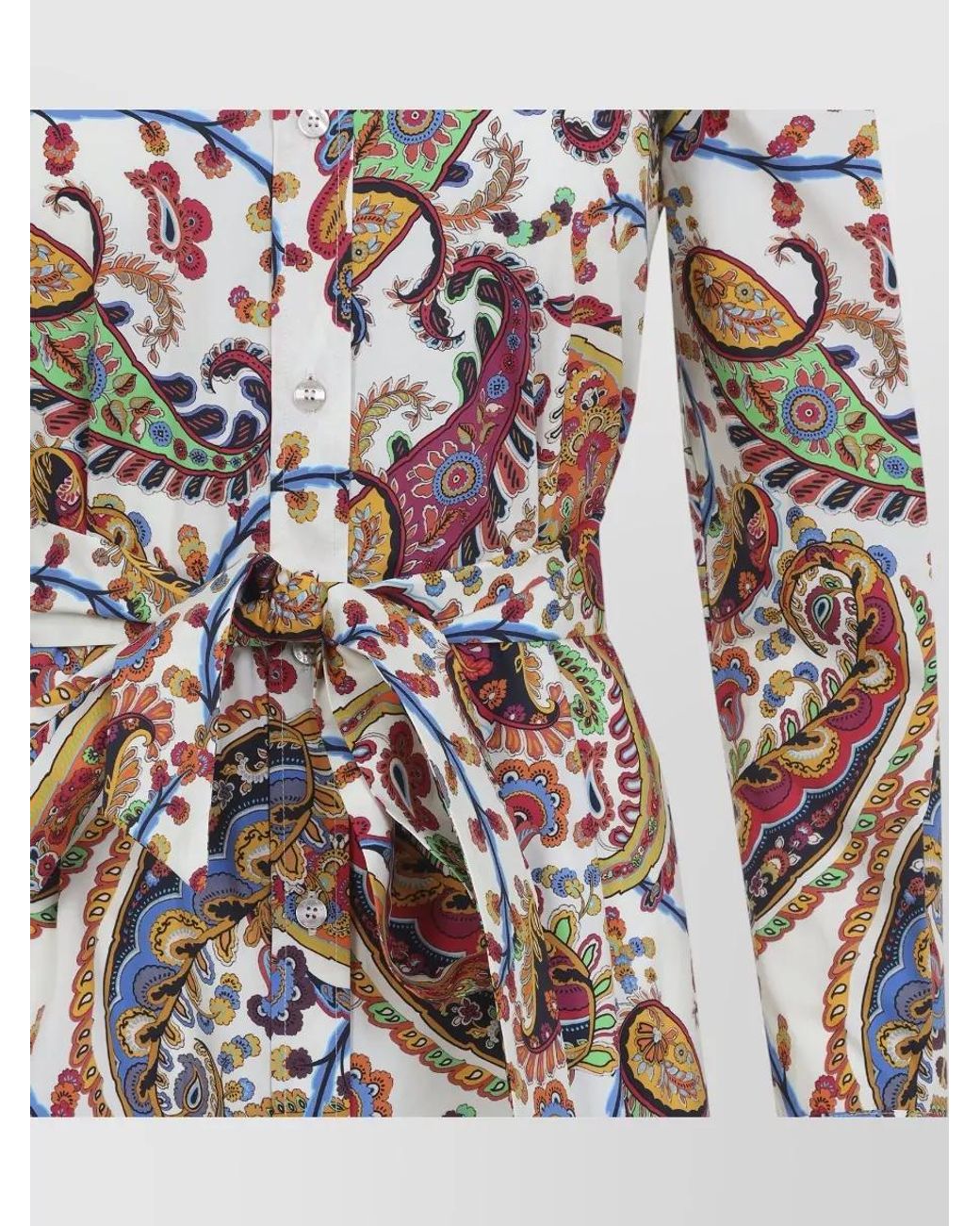 Etro White Cotton Paisley-Print Belted Midi Shirt Dress