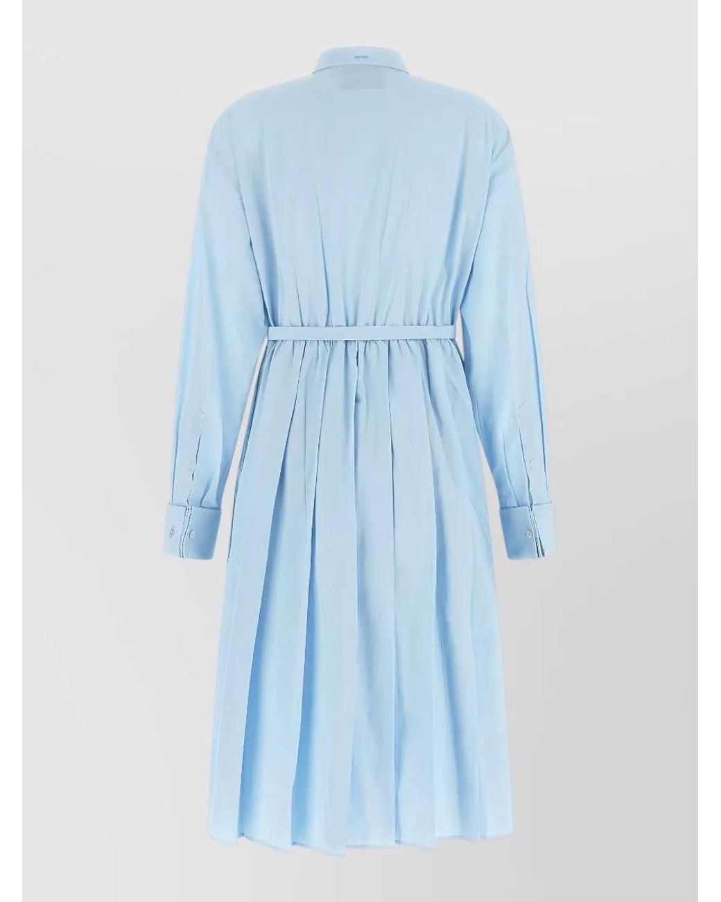 Prada Blue Cotton Poplin Belted Shirt Midi Dress