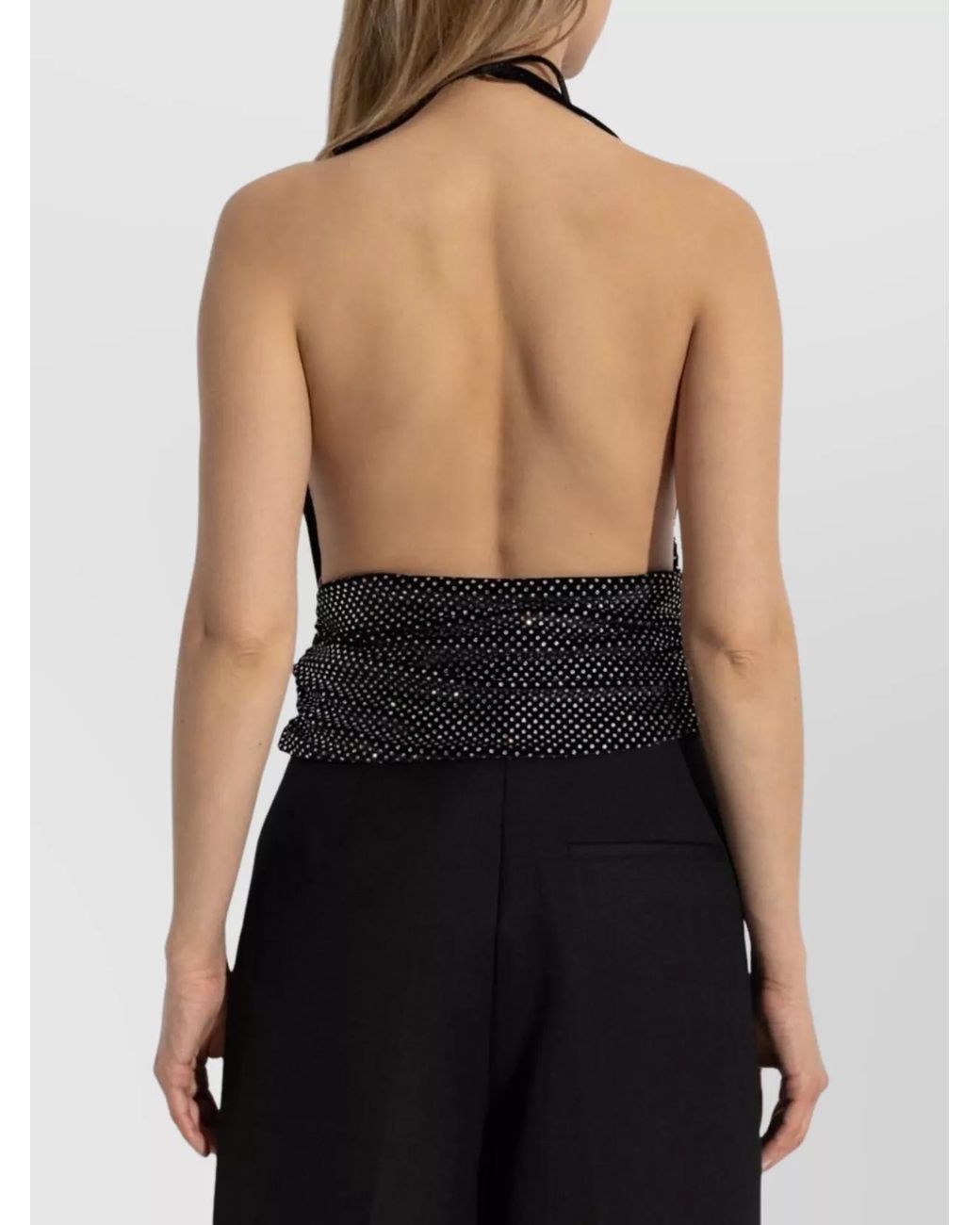 Balmain Black Velvet Crystal Embellished Gathered Wrap Halterneck Top