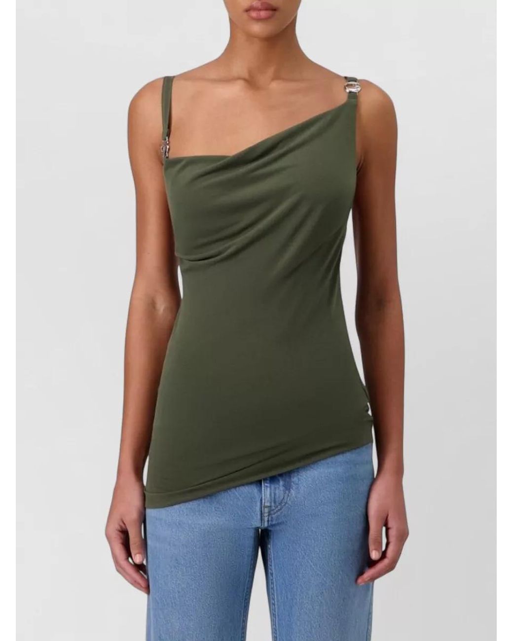 Coperni Green Draped Slim-Strap Tank Top